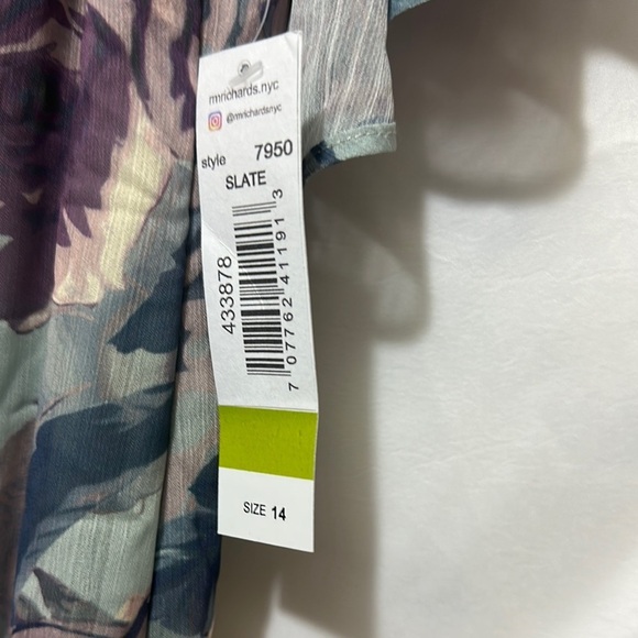 R&M Richards Blue Green Flutter Sleeve V-Neck Gown - Picture 7 of 10